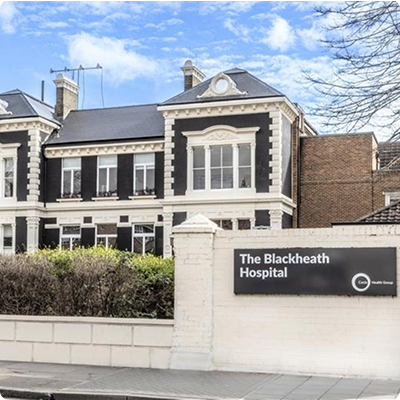 Exterior of The Blackheath Hospital, a private hospital building with a sign at the entrance.