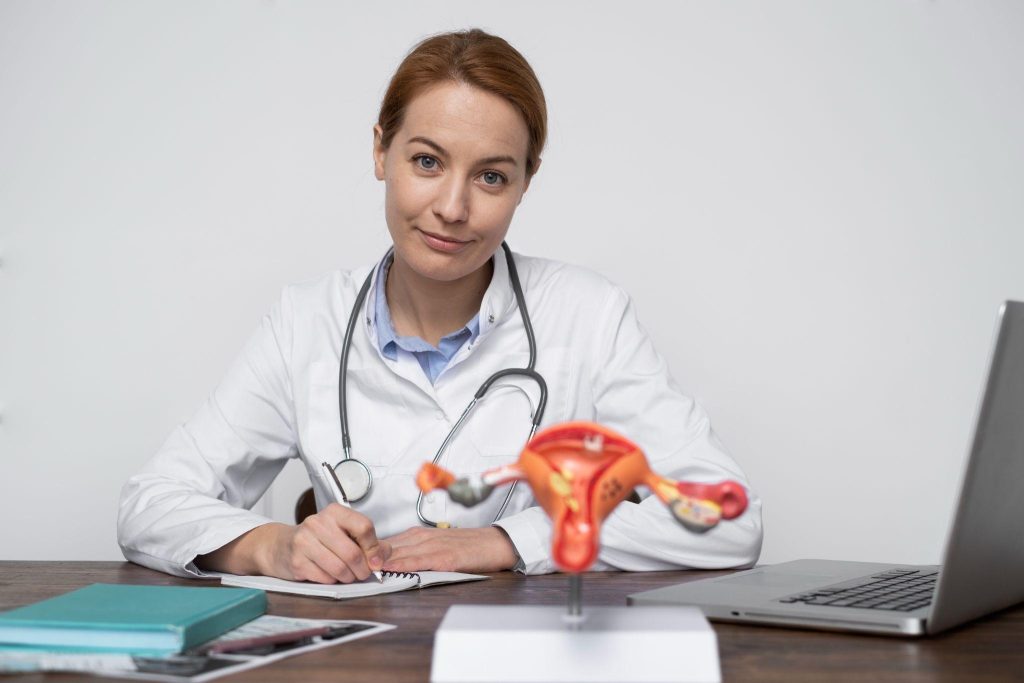 Healthcare professional providing consultation and assessment in a clinical setting